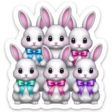 family of baby bunnies in line with ribbons holding crystals sticker