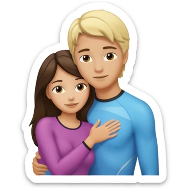 brunette hugging blond surfer dude sticker