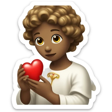 Angel with aureola and red heart in a hand sticker