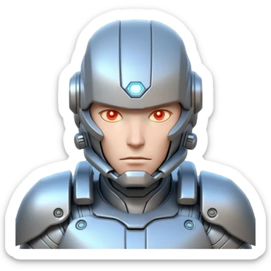 mechanical armored man portrait, head and shoulders only, futuristic metal armor, glowing energy lines, robotic shoulder plates, intense expression, sci-fi warrior vibe, 3D cartoon style, mobile game icon style, clean background, no text, no watermark
  sticker