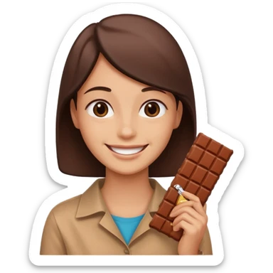 emoji im apple-stil: lachende person mit schokoriegel, freundliche farben, schokolade sichtbar sticker