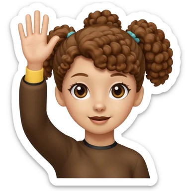 Brown poodle waving hand with pony tail girl sticker