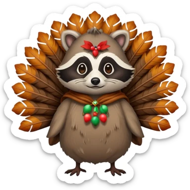 Raccoon in a turkey costume sticker
