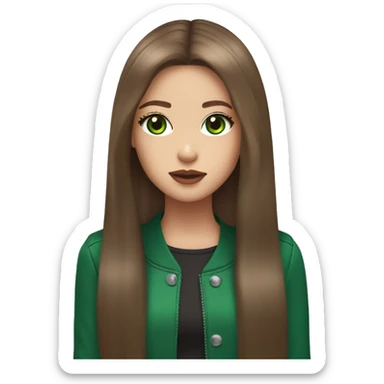 girl with long straight brown hair big green eyes full lips in blackpink outfit sticker