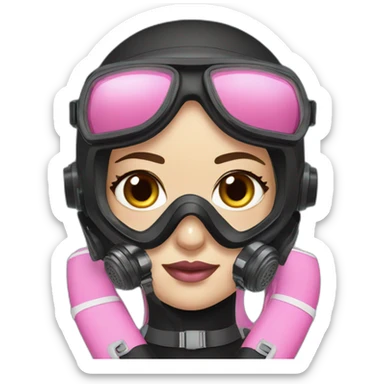 woman with brown eyes, pink diving mask with a single crystal. underwater black suit sticker
