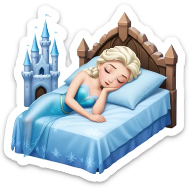 Elsa sleeping in a frozen castle in her bed  sticker