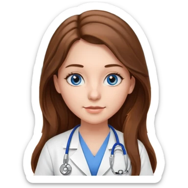 pretty female nursing student with long brown hair, blue eyes inside a classroom at university sticker