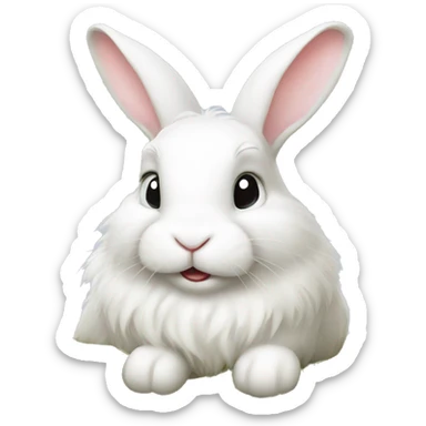 Fluffy white rabbit eating hay  sticker