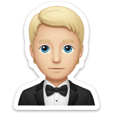 groom with blond hair and blue eyes wearing a tux sticker