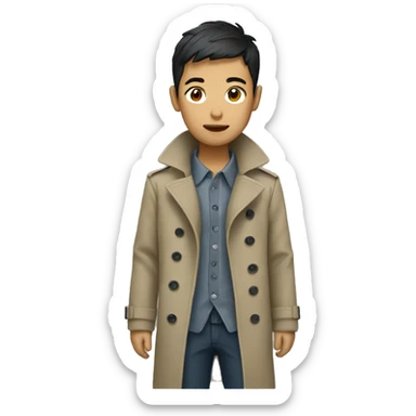 Asian boy wear trench coat sticker