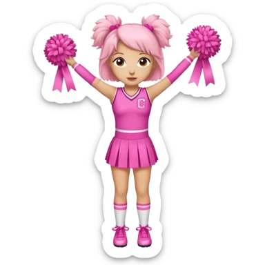 give me a full-length cheerleader in pink with pink pom poms and a breast cancer ribbon on the top sticker