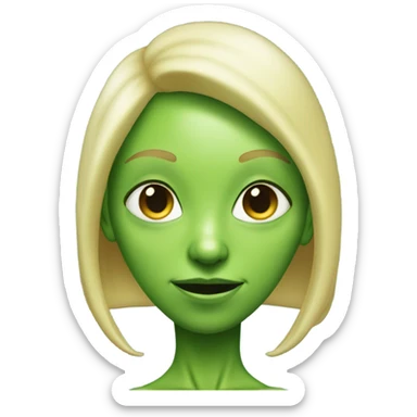 a green alien woman full body,blonde sticker