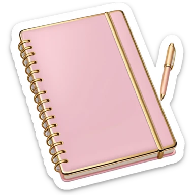 Luxury pastel pink notebook with gold metallic edges, soft shadows, high gloss finish sticker