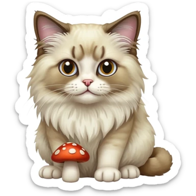 A ragdoll cat eating mushrooms  sticker