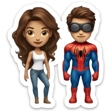 Spiderman femme brune avec Spiderman homme sticker
