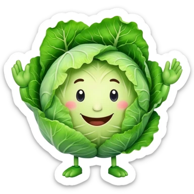A cartoon cabbage with hands drawing with crayons sticker