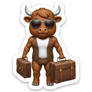 generate an emoji of a bull that is travelling. maybe wearing sunglasses or drinking a drink or carrying a suitcase sticker