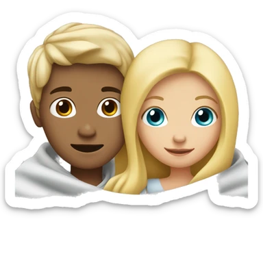 Blonde Girl and blonde boy hugging cuddled under a Blanket sticker