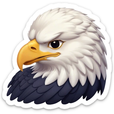 Meme-Worthy Cute Sleeping American Eagle Portrait Emoji, Head resting peacefully with a contented smile, showcasing a broad, stately form with eyes gently closed in serene slumber and a striking contrast of white head and dark body, Simplified yet adorably endearing features, highly detailed, glowing with a soft, drowsy majestic light, high shine, relaxed and utterly lovable, stylized with an air of playful laziness, soft glowing outline, capturing the essence of a sleeping American eagle that feels destined to become the next viral icon of adorable rest! sticker