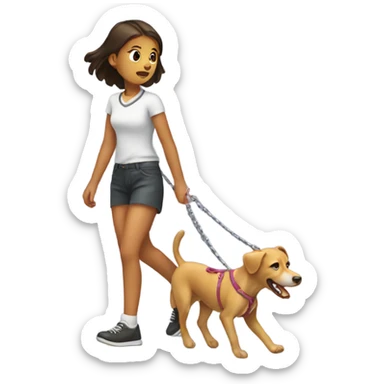 Girl being dragged by dog on leash sticker