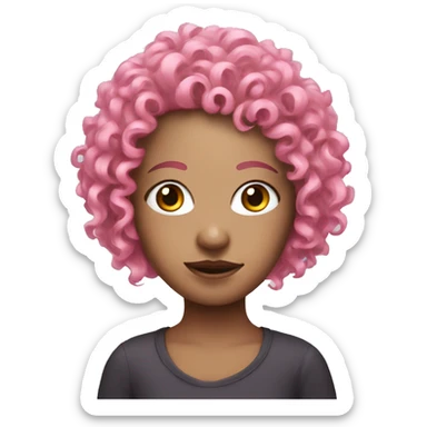 Pink curly hair girl with a mask on her face sticker