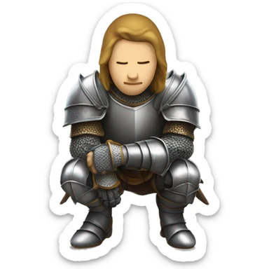 a knight crouching on one knee with his head down sticker