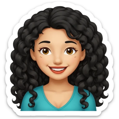 Latina girl with long curly black hair, winking sticker