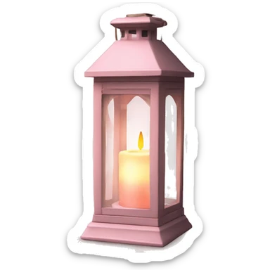 Realistic light pink rustic lantern with glass and lit candle inside. sticker