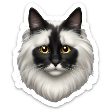 black cat domestic long-haired with white on the mouth sticker