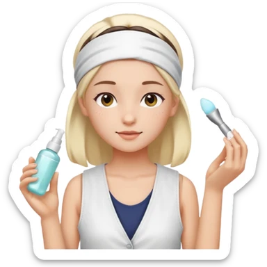 Clean girl aesthetic emoticons, apply skincare products, headband, glowing skin, white vest, soft lighting sticker