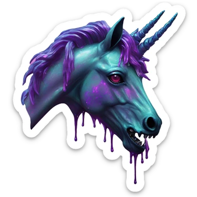 .Zombie_ Vaporwave black holographic oilslick zombie unicorn  sticker