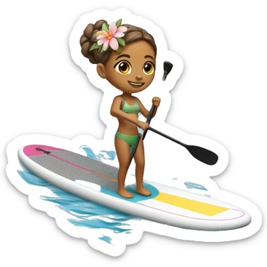cute paddle boarding girl, with flower in her hair sticker