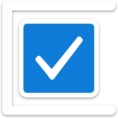 a blue square with a check with withe sticker