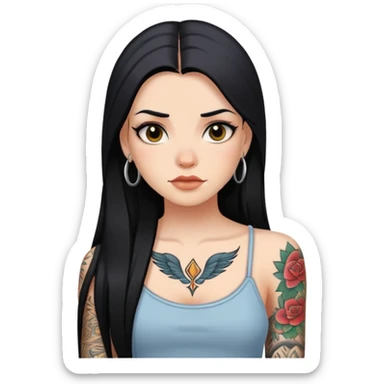 girl with long straight hair and tattoos sticker