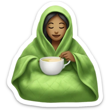 Woman drinking matcha in cozy blanket  sticker