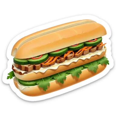 make it cute, chibitraditional banh mi with char grilled pork


    Very crusty baguette

    Mayo 

    Pickled carrot 

    Cucumber, coriander/cilantro, green onion, chilli 
 sticker