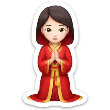 Chinese lady bowing in red robe sticker