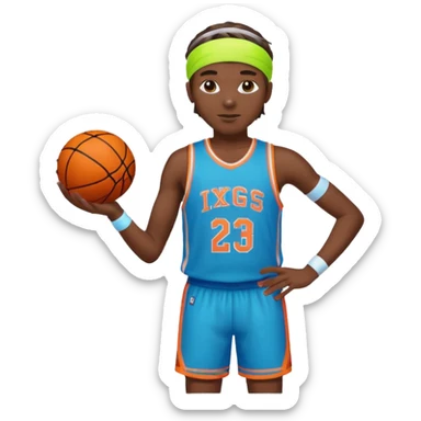 Basketball guy with neon headband, hold ball sticker