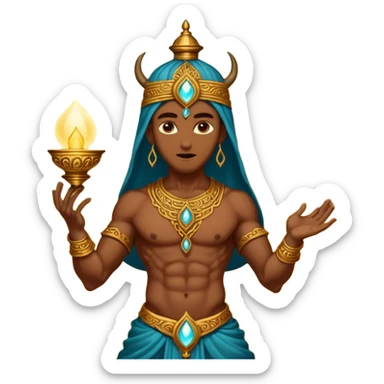 mystical fantasy illustration of a powerful jinn emerging from an ancient golden lamp.  sticker