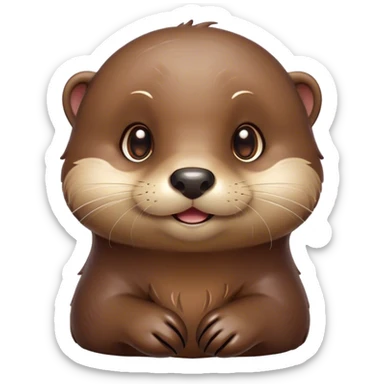 Cinematic Cute Otter Portrait Emoji, Head tilted playfully and inquisitively, featuring a glossy, streamlined brown Fur with a cute, twitching nose and round, sparkling eyes filled with curiosity, Simplified yet irresistibly adorable features, highly detailed, glowing with a warm, friendly glow, high shine, affectionate and sprightly, stylized with a touch of aquatic whimsy, bright and endearing, soft glowing outline, capturing the essence of a mischievous yet loving otter, so playful it feels like it could splash out of the screen and into your arms! sticker