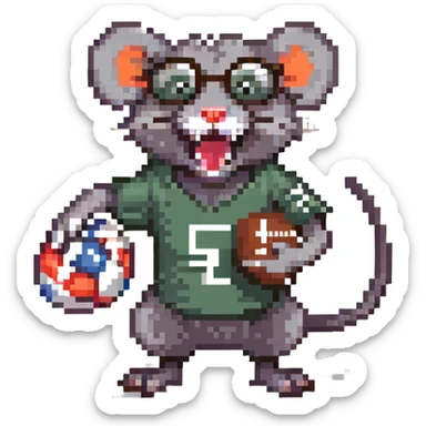 laughing, evil, scary rat playing football, wearing glasses sticker