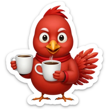 Happy cardinal bird with a cup of coffee sticker