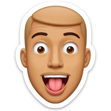 A man with tongue out shaking head side to side sticker