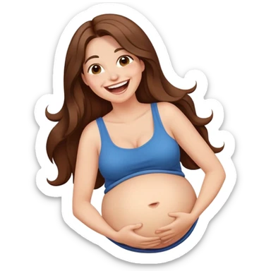Long brown hair woman laughing so hard that she’s holding her belly sticker