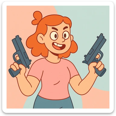 dual pistols, pastel toon cartoon style sticker