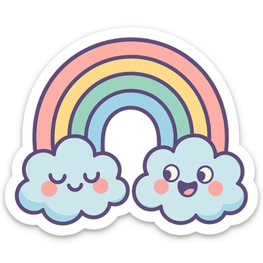 a pastel rainbow with fluffy clouds sticker