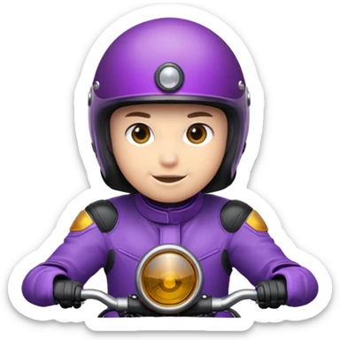 Créer un emoji avec une moto mt07 sport noir mate / violet iridescent très foncé, pare-brise de la moto violet. Avec une pilote dessus, visage complet caché  par la visière violette . Avec en arrière plan cercle violet. sticker