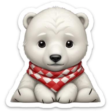 baby Polar Bear, sad, wearing red Checkered Triangle scarf sticker