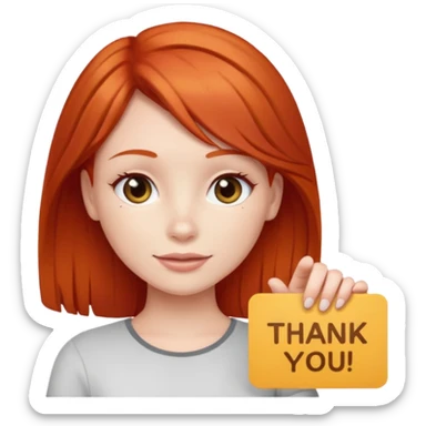 Red head girl holding sing that says thank you sticker