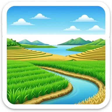 Make an emoji of a landscape with the sea and rice fields sticker